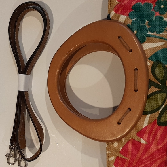 Vintage RARE Relic 1992 Collection Wood Handle With Floral Canvas Crossb Satchel - Picture 3 of 12